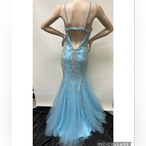 Montage by MON Cheri mermaid mock neck embroidered low back long gown - Picture 3 of 16